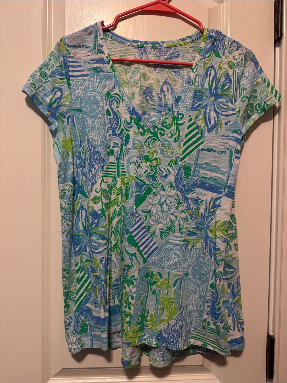 Lilly Pulitzer Blue & Green Floral V-Neck Tee